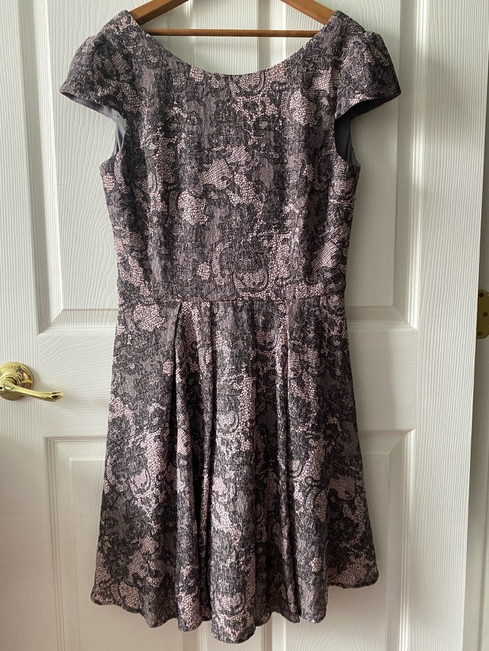 Betsey Johnson Women's Pink and Black Lace Pattern Fit & Flare Dress Size 12